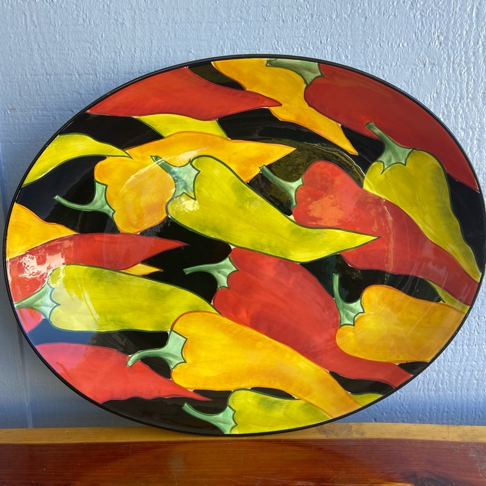 Peppers Platter Clay Art Hand-painted 17x14